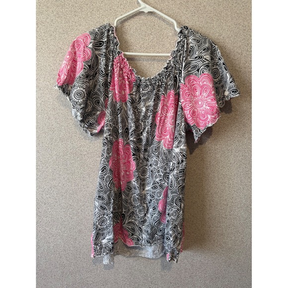 Lane Bryant Pink Black White Floral Swirl Scoop Neck Top Blouse 18/20W - Picture 6 of 6